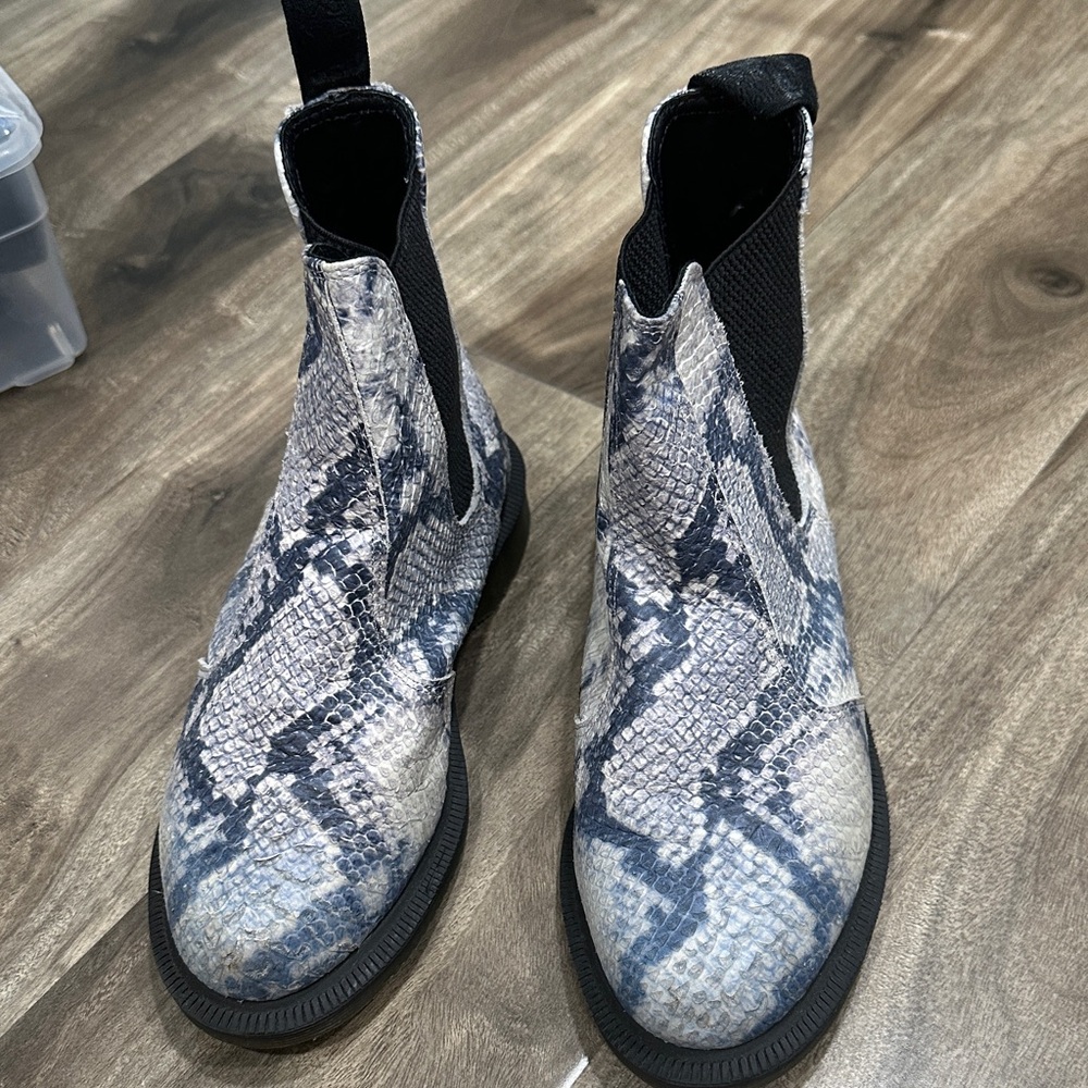 Dr. Martens Gray and black Snake Print Ankle Boots